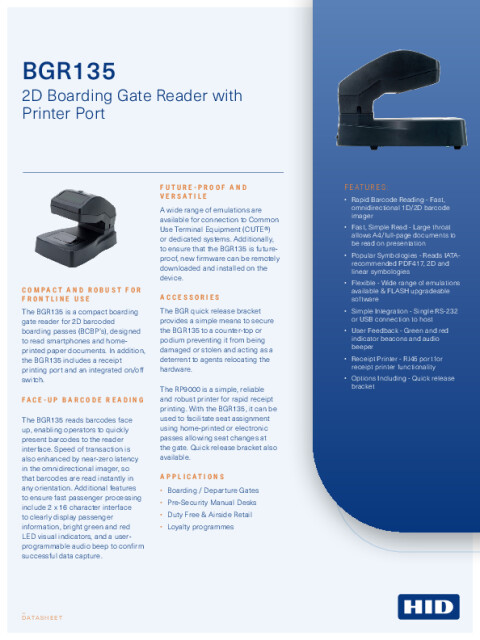BGR135 2D Boarding Gate Reader Datasheet