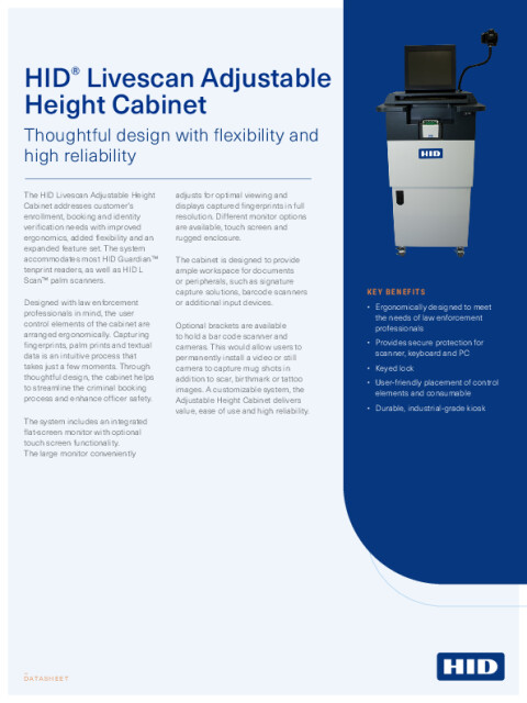 HID Livescan Adjustable Height Cabinet Datasheet