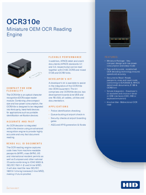 OCR310e Miniature OEM OCR Reading Engine Datasheet
