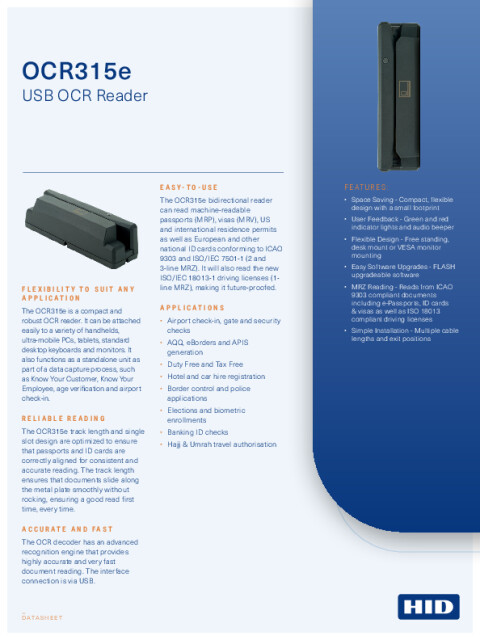 OCR315e USB OCR Reader Datasheet