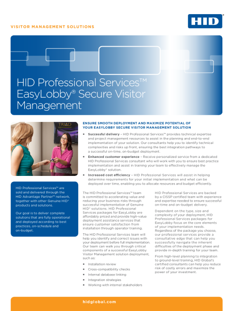 HID Professional Services Easylobby Secure Visitor Management Datasheet 