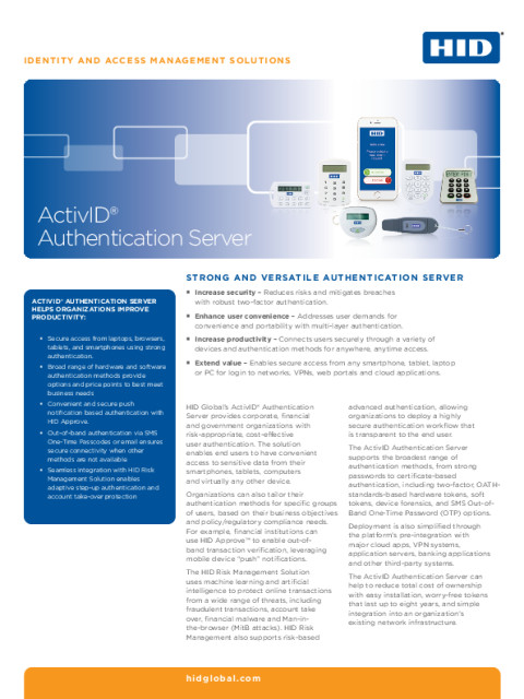 ActivID Authentication Server Datasheet