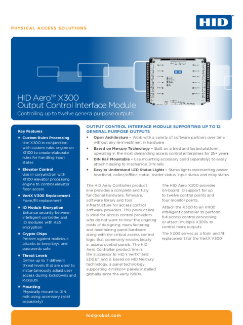 HID® Aero™ X300 Output Control Interface Module Datasheet