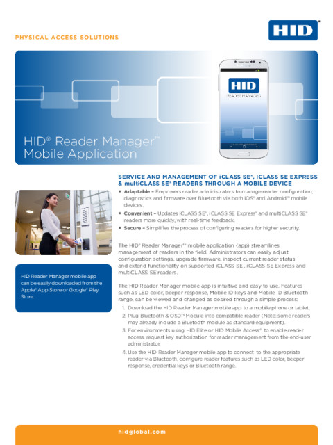 HID® Reader Manager® Mobile Application Datasheet