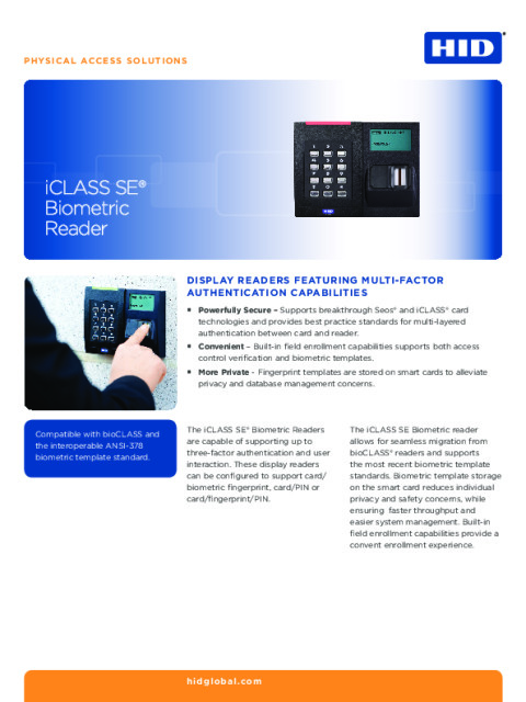 iCLASS SE Biometric & Display Readers Datasheet