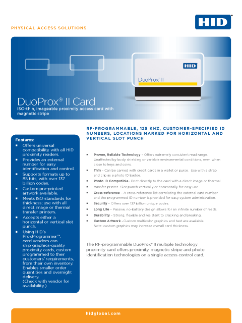 Prox DuoProx II Card Datasheet