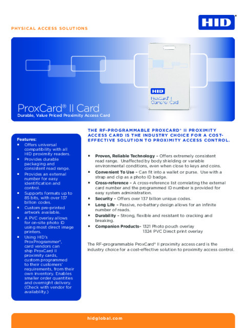 Prox ProxCard II Card Datasheet
