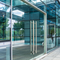 glass doors to office building